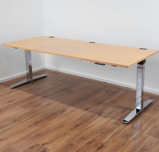 [König & Neurath E-Schreibtisch Buche 200 x 90 cm - elektrisch höhenverstellbar mit Memory-Funktion - Chromgestell ] Schreibtisch elekt. Höhenverstellbar 90x200 cm